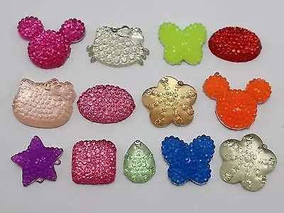 

50 Assorted Flatback Resin Dotted Rhinestone Mouse Cat Flower Cabochon Gems