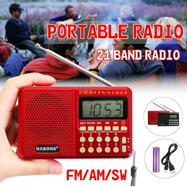 Portable Radio FM/AM/SW 21 Bands Digital Key Selection Mini Telescopic Antenna Pockets MP3 TF USB Receiver Speaker Outdoor
