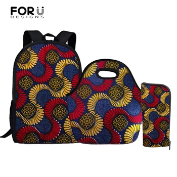 

FORUDESIGNS Girls School Bags For Teenagers Backpack Set African Pattern 3 Pcs/Set Women Backpacks Rucksack Mochila Knapsack