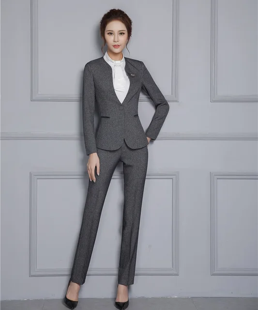 New Style Formal Ladies Grey Blazer Women Work Wear Suits with Pant and ...