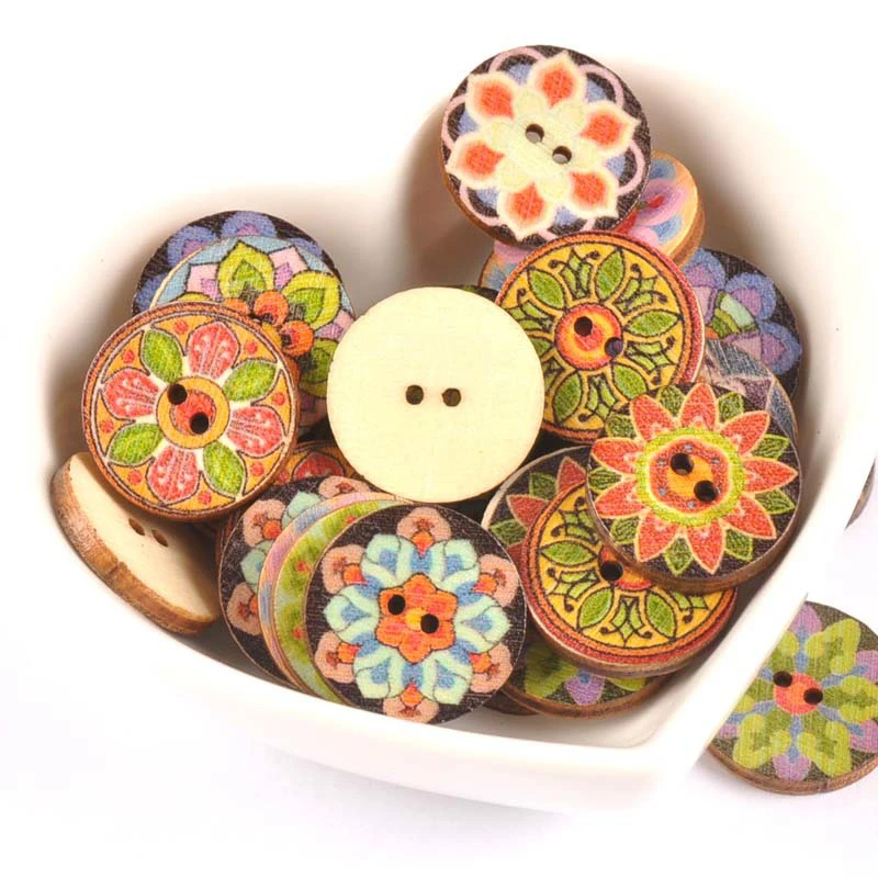 Sewing Accessories High Quality Popular Hot Sale Clothing Crafts Painted Sewing Gear Handwork 20PCS/Lot Wood Buttons