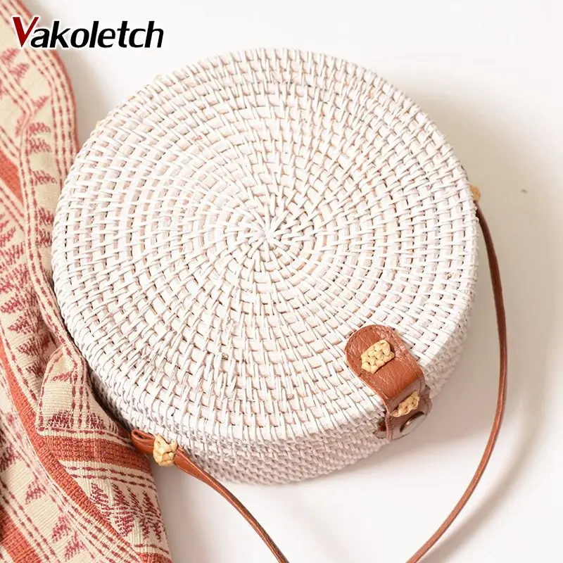round rattan bag white