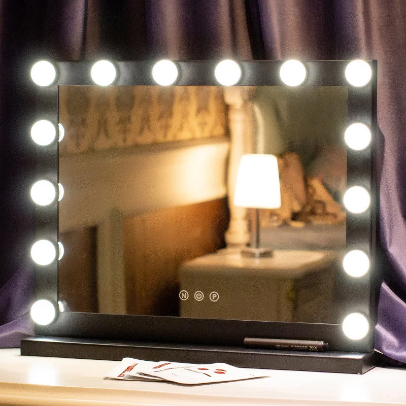 

Lighted Vanity makeup Mirror with Dimmable LED Bulbs Touch Control Framed Hollywood Style Makeup Cosmetic Mirrors with Lights