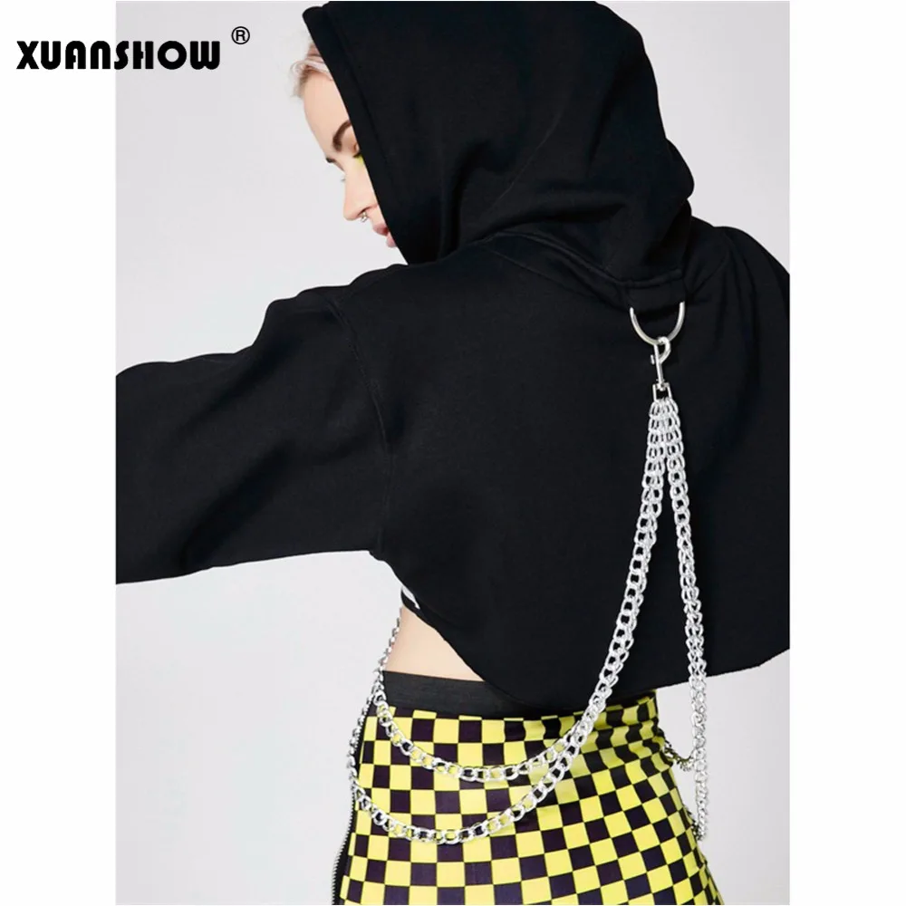 XUANSHOW النساء تراكسويت القطن الخريف القوطية المحاصيل أعلى هوديس الشارع خياطة سلسلة غير السائدة المرأة سوياتشيرتس