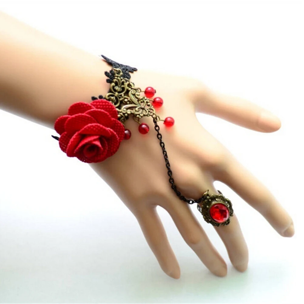 

Fashion Red Lace Charm Bracelet Vintage Romantic Wedding Elegant Bracelet