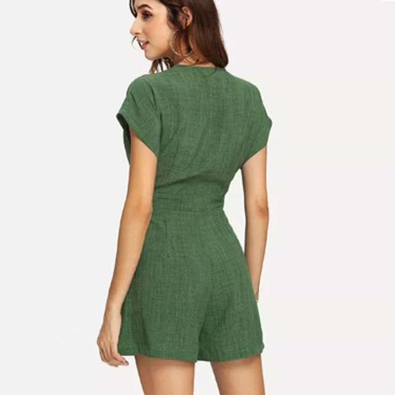 Sexy Deep V-Neck Casual Button Soild Rompers Women Loose Simple Short Sleeves Jumpsuits Fashion Slim Waist Ladies Playsuits New Sexy Deep V-Neck Casual Button Soild Rompers Women Loose Simple Short Sleeves Jumpsuits Fashion Slim Waist Ladies Playsuits New