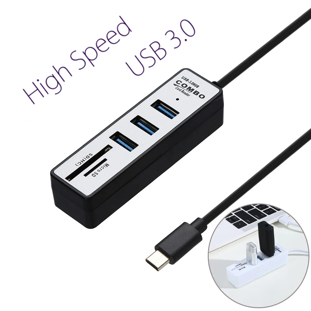 

Fashion 100% brand new and high quality High Speed 2 in 1 Type-C OTG USB 3.0 Hub Splitter Combo 3 Ports & SD/TF Card Reader
