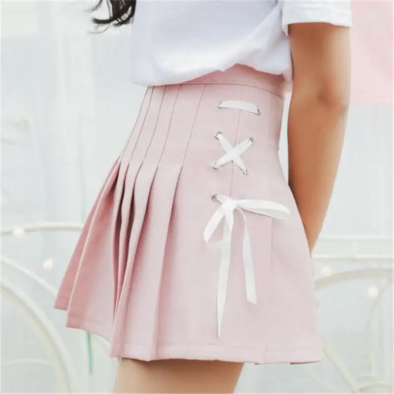 

Women's Skirts Casual Lady Kawaii Chic Lace Loose Sweet Pleated Skirt Female Korean Girl Ins Clothing For Women Solid Color