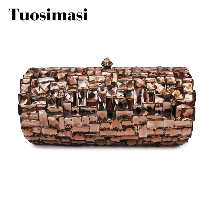

Brown Rhinestones women clutch bags diamonds ladies vintage evening bags crystal wedding bridal handbags purse bags