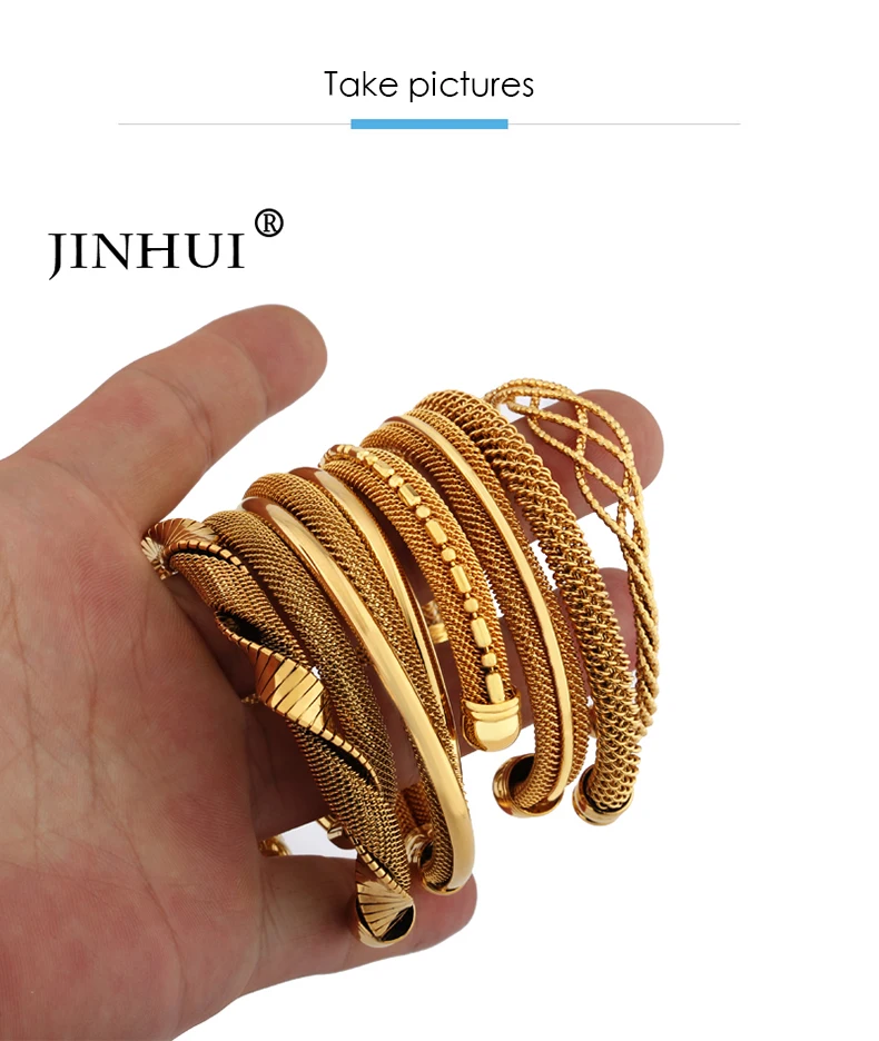 Jin Hui 1 шт. Золотой Цвет Медь браслеты для женщин Дубай невесты свадебные украшения браслет Рамадан Ближний Восток Африканский