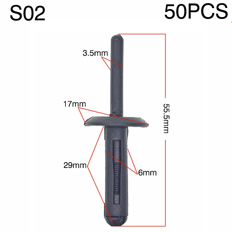 CNIKESIN 50 шт. авто крепеж автомобиля нейлон ядро потянув заклепки колеса брови позиционер для Ford Chrysler детали крепления зажим для автомобиля - Название цвета: S02 50Pcs