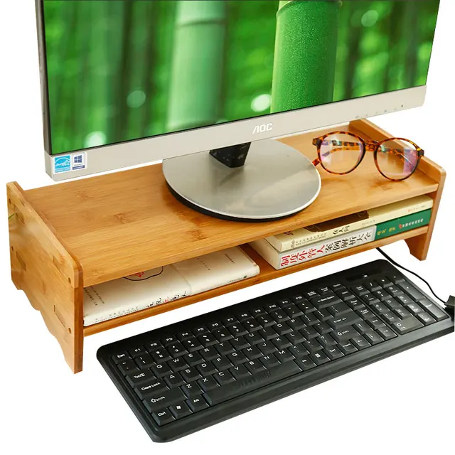 Natural Bamboo Wood Desk Organizing Computer Monitor Riser Stand