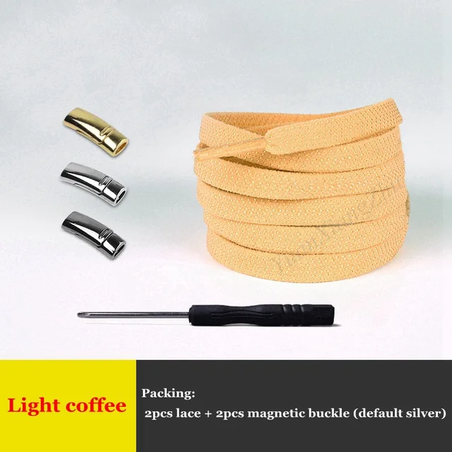 1Pair Elastic Magnetic 1Second Locking ShoeLaces Creative Quick No Tie Shoe laces Kids Adult Unisex Shoelace Sneakers Shoe Laces Light coffee