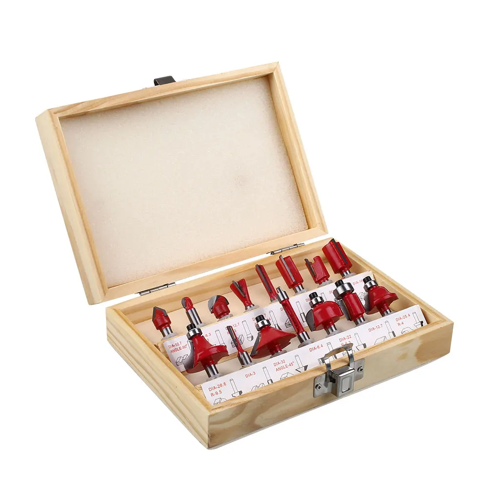 

15pcs Bit 1/4" Woodworking Tool kits Wood Carving Tungsten Carbide Milling Cutter Trimming