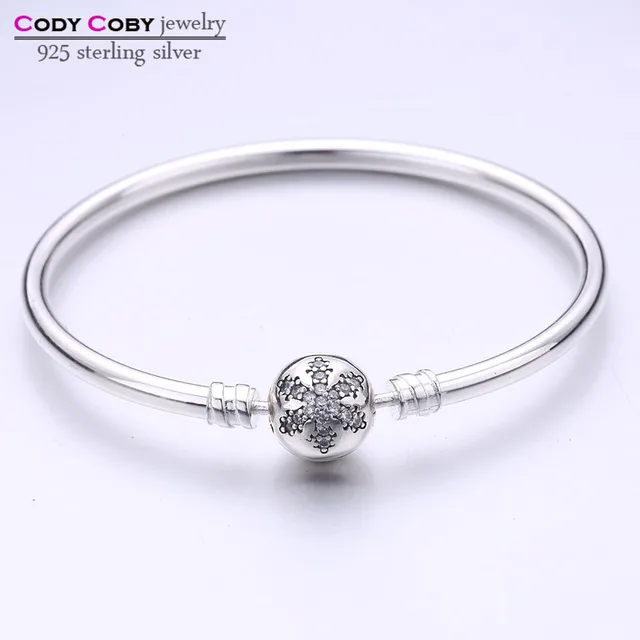925 Sterling Silver Bracelets Bangles With Engrave Snowflake Clasp 925 Sterling Silver Bracelets Bangles With Engrave Snowflake Clasp Fit Original Charms For Cody Coby