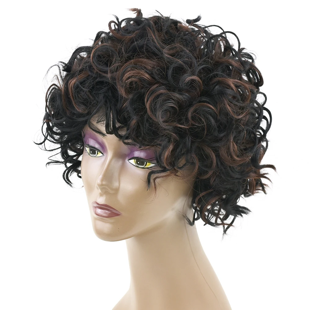 Soowee вьющиеся черный микс коричневый короткий Косплей парик прическа накладные волосы Синтетические афро парики для мужчин и женщин
