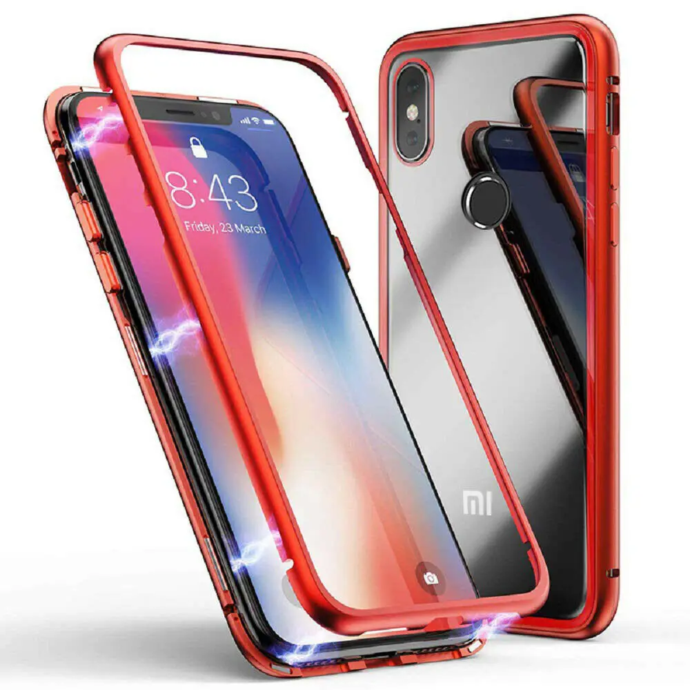 For Xiaomi Redmi Magnetic Adsorption Metal Frame Case Cover Clear Tempered Glass
