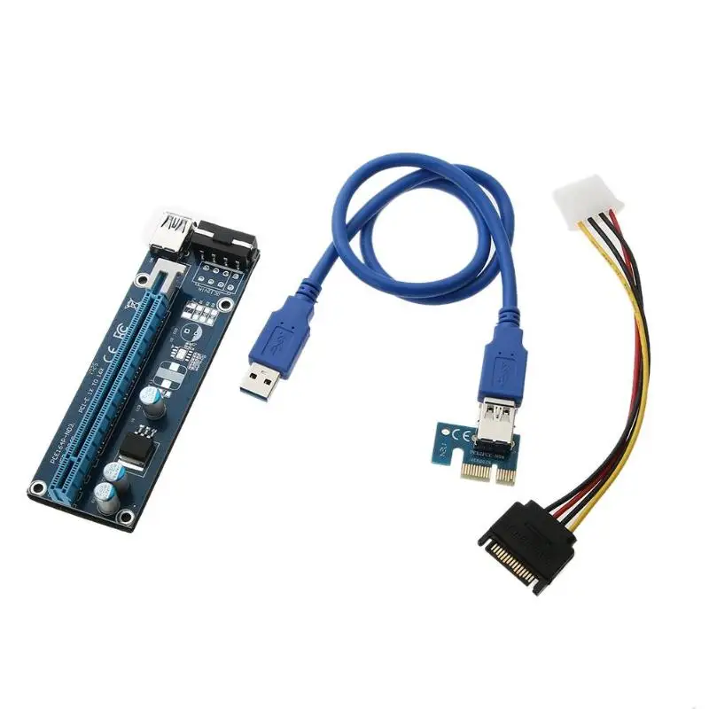 PCI-E Riser Card PCI Express 1X to 16X Adapter SATA 4Pin Molex Power USB 3.0 Cable for Miner Bitcoin Mining BTC