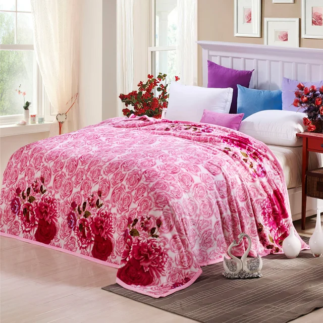 Pink print Blanket soft Fleece Bedsheet sofa/bedding Throws twin full double queen king size in