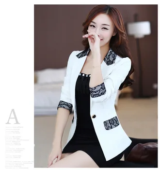 

2019 New Korean Style Women Suit Blazer Jacket Sexy Lace Patchwork One Button Slim OL Female Lady Blazer Autumn Spring Coats XXL