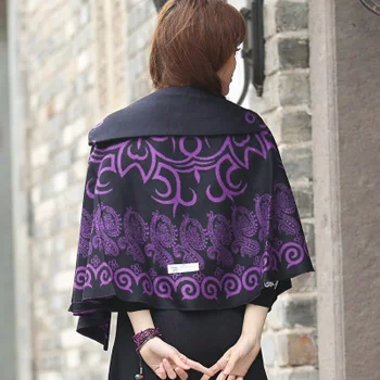 21 цвет, Национальный стиль, женское искусственное кашемировое толстое круглое пончо Zizith Chal, палантин, Зимний бренд, пашмины шали - Цвет: purple black