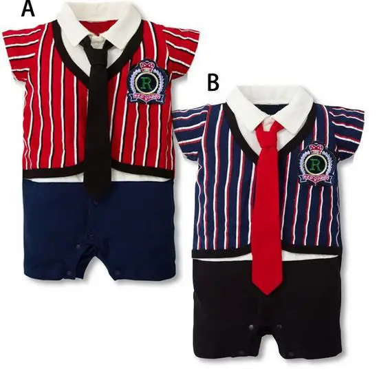 LOVE DD& MM/Новинка года, летняя одежда для маленьких мальчиков костюм с комбинезоном Лоскутные Комбинезоны с короткими рукавами и галстуком для новорожденных мальчиков