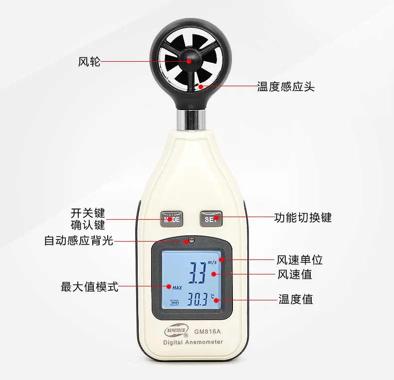 Анемометр, интеллект, GM816A, портативный высокоточный цифровой тестер температуры ветра и ветра(стандарт