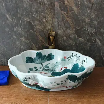 

Louts Europe Vintage Style Art wash basin Ceramic Lavabo Counter Top oval art wash basin ceramic Wash Basin Bathroom Sink