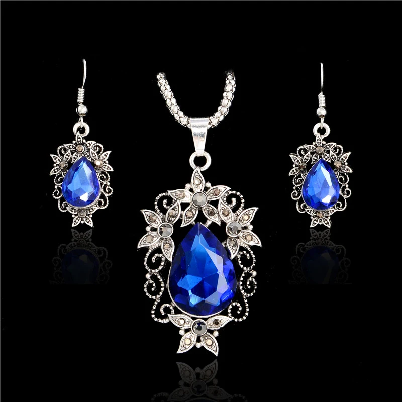 

QCOOLJLY New Brand 4Colors Silver Color Jewelry Sets Women Fashion Wedding Crystal Necklace Earrings Sets 2019 Best Selling