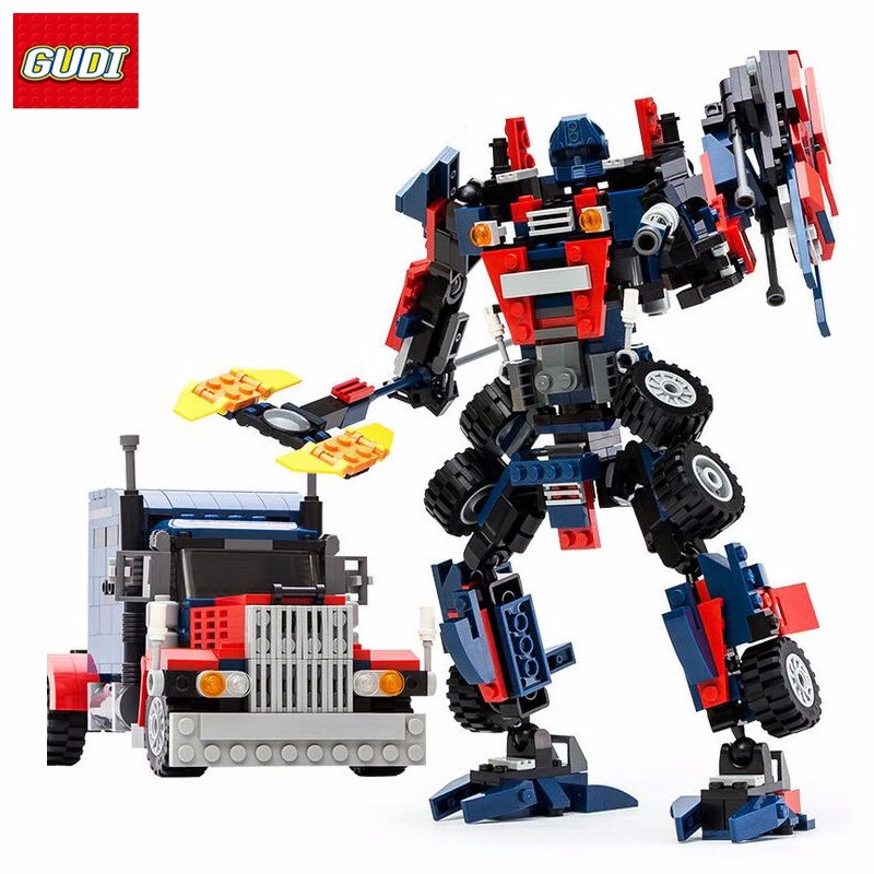 

GUDI Truck Robot 2 in 1 Building Blocks Kids DIY Deformation Robot Model Blocks Boys Playmobil Enlighten Block toys for children