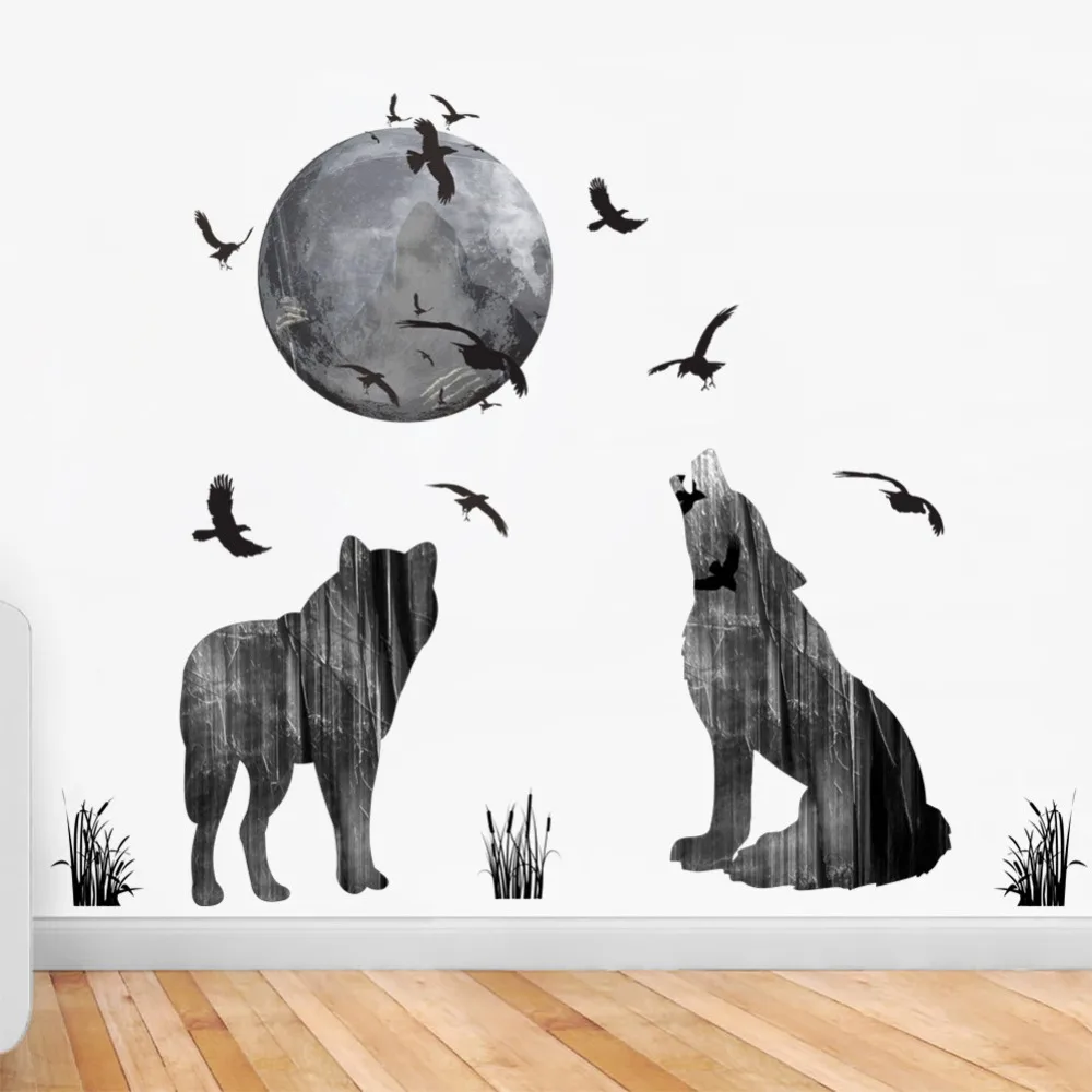 

stickers animal Wolf Eagle Kids Children Wall Wall Stickers For Kids Baby Cartoon Boy Girls Home Black White Bedroom Art