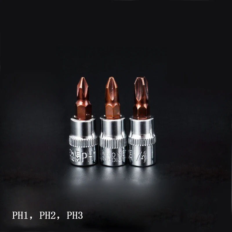 3pcs/set 1/4" Socket Joint Cross Screwdriver Head High Quality CR V