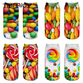 

3 pairs/lot Novelty Women's Socks Cute Candy 3D Printed Socks Casual Streetwear Short Ankle Socks Spring Summer Socks for Female
