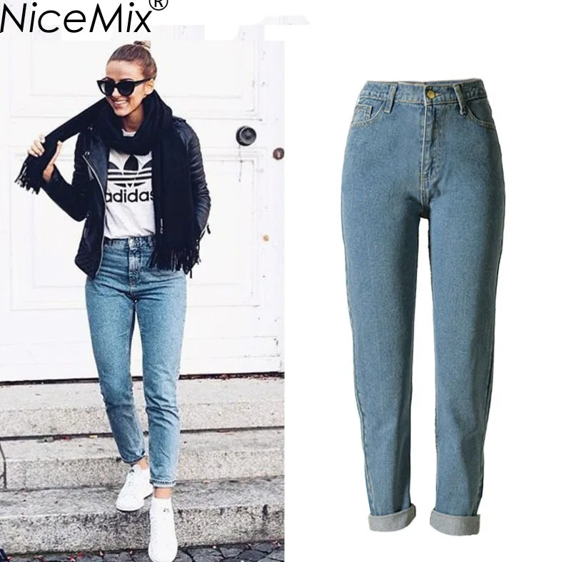 NiceMix Джинсы бойфренда для женщин джинсы с высокой талией женские свободные винтажные джинсы плюс размер женские уличные джинсы Femme