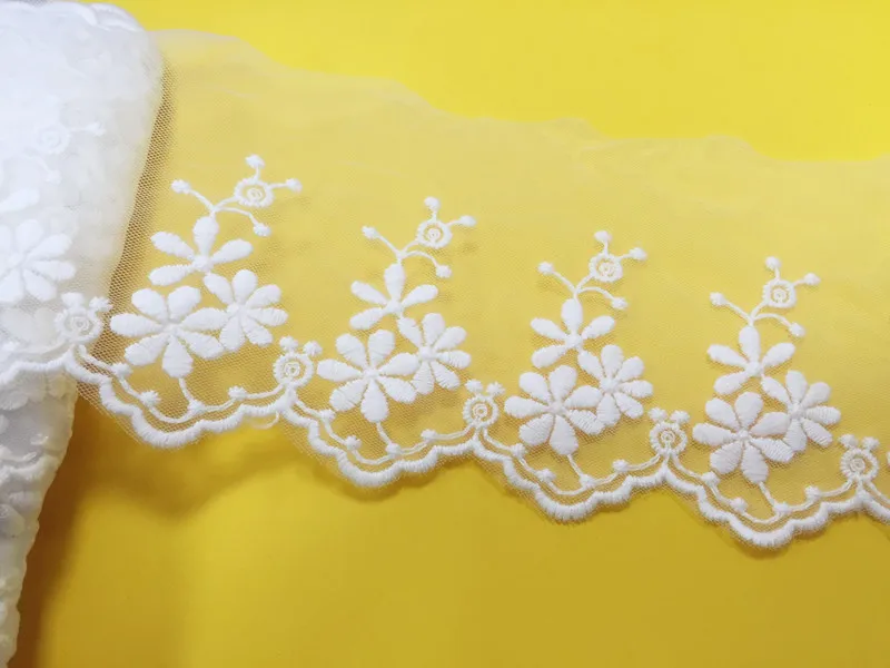 

8cm 3.14" wide 14 yard ivory gauze mesh tulle embroidered tapes lace trim ribbon clothing dress fabric 1049905QL4K137