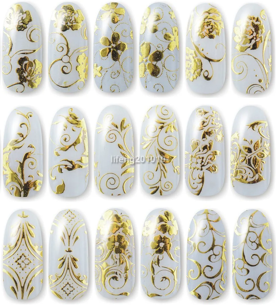 108PCS High Quality Gold 3D Nail Art Stickers Decals For Nail Tips