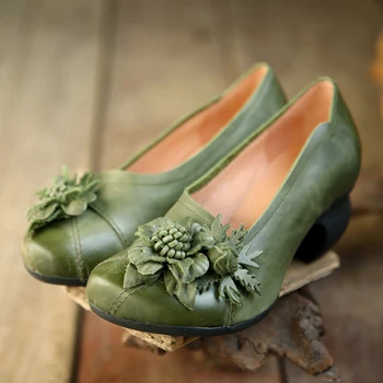 

Tayunxing handmade shoes genuine leather med heel sheep skin women pumps med heel comfort casual retro slip-on shoe woman 216-18