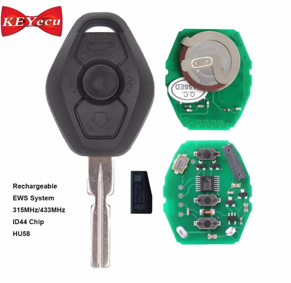 

KEYECU EWS Rechargeable 3 Button Remote Key Fob 315MHz / 433MHz ID44 for BMW 3 5 X Series 1999-2005 HU58