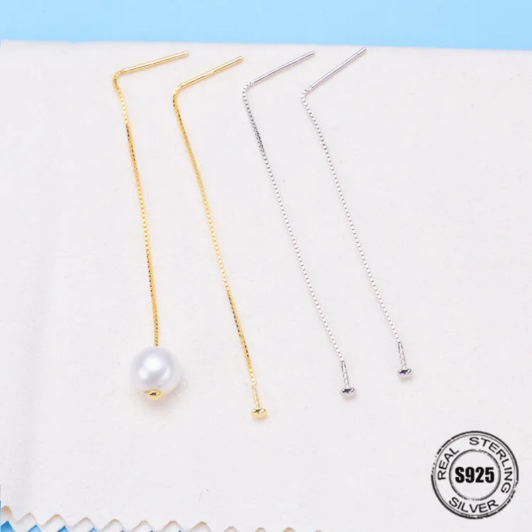 

100% 925 Sterling Silver Twinkle Star Natural fresh water Pearl Drop Long Earrings for Women Clear Give concise Ear Studs Bag