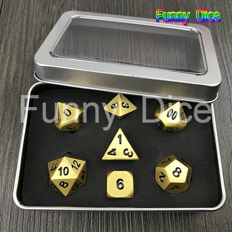 Набор золотых и серебряных матовых Металлических Кубиков 7 RPG D4 D6 D8 D10 D% D12 D20 игральные кости с коробками для мужчин подарок, настольная игра Dados Die