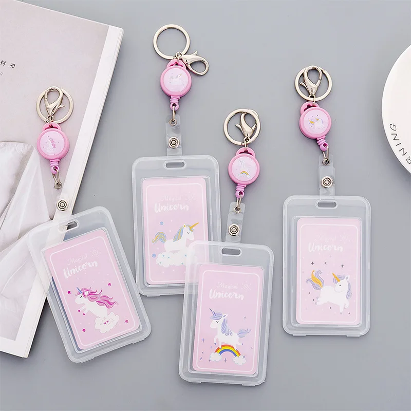 Kawaii Unicorn dog Magic Matrix Retractable Badge Card Holder Nurse Doctor Exhibition Pull Key ID Name Card Badge Holder