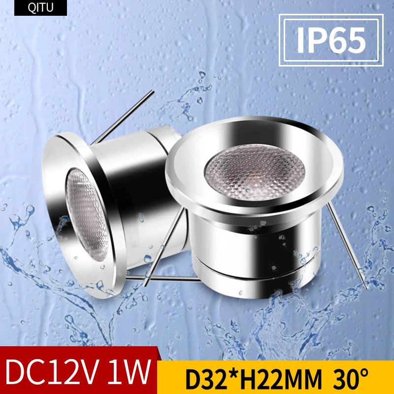 Indoor mini spotlight IP65 waterproof embedded bathroom ceiling DC12V small downlight 1W bedroom kitchen cabinet jewelry display