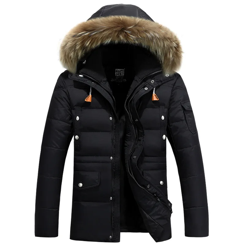 

New Trend White Duck Down Jacket Parka Homme Fourrure Capuche 2017 Winter Fashion Fur Hooded Mens Slim Fit Black Parkas Hommes