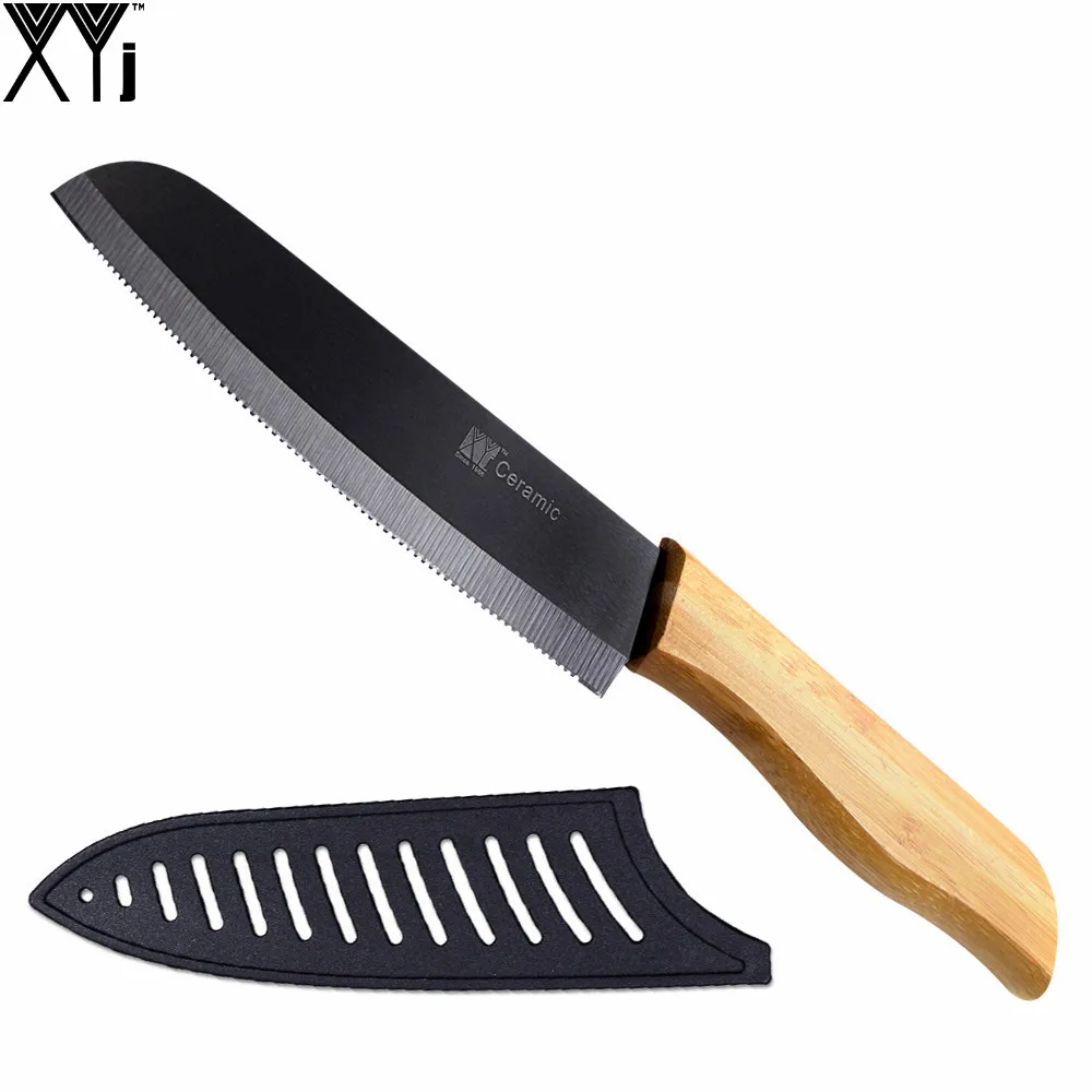 XYJ Brand Serrated Bread Ceramic Knife Black Blade 5 Inch Toothed