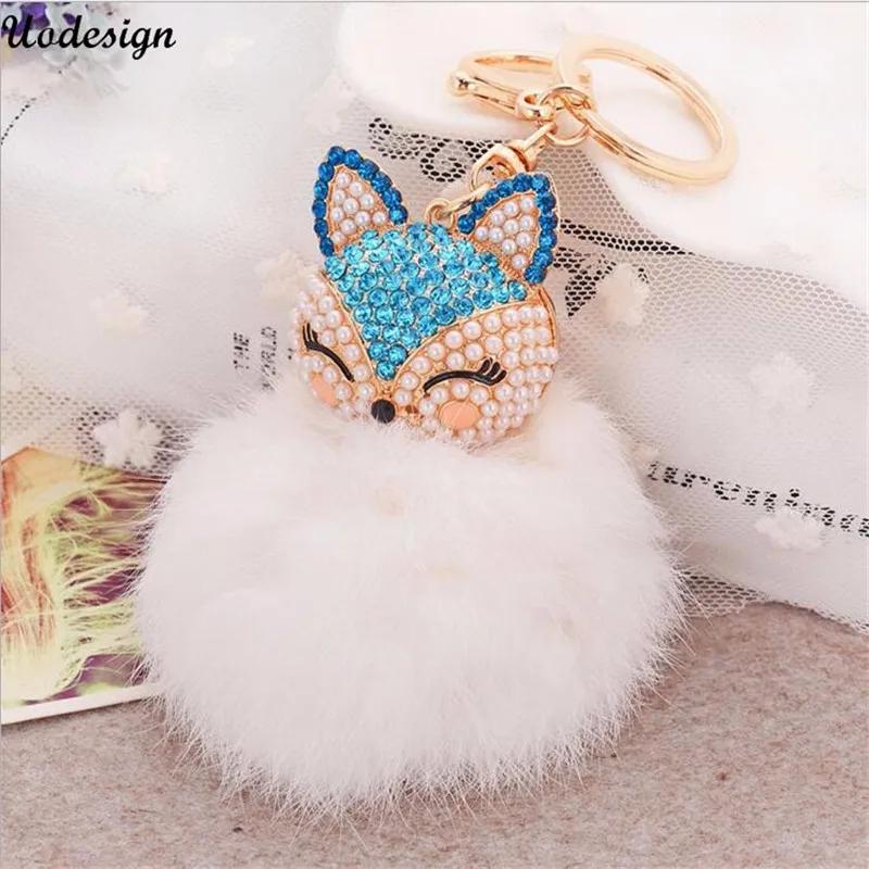 Buy Bunny Keychain Fur pom pom keychain Fox Cute Ball