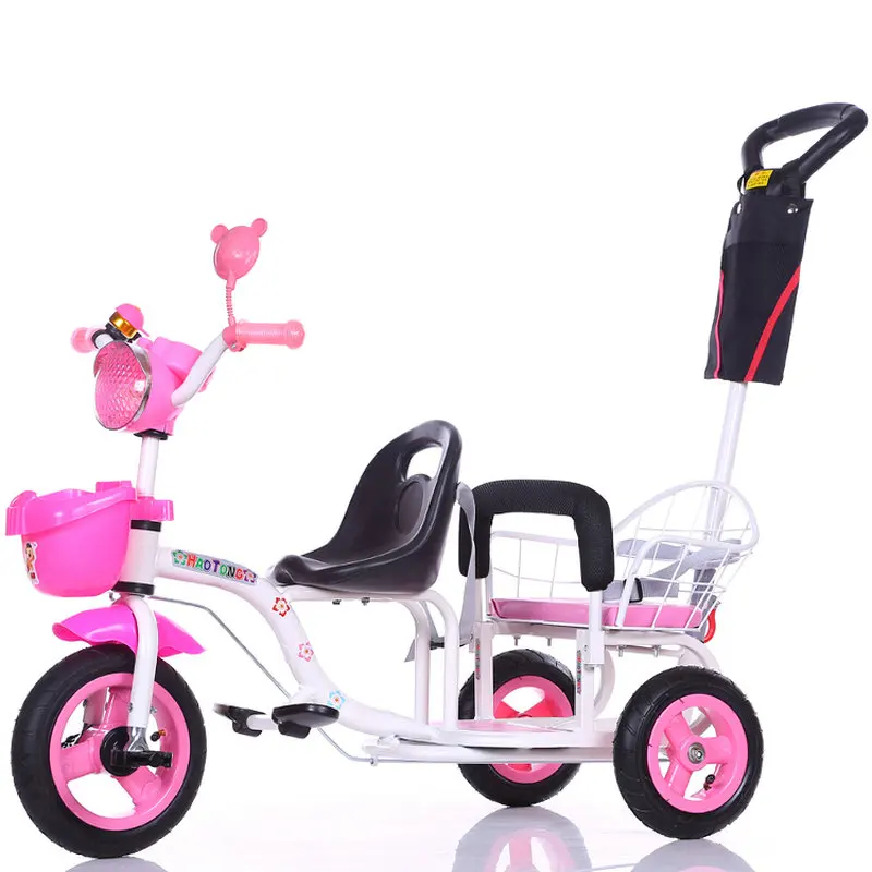 Детская тележка с 3 колесами и задней толкателем, ходунки из высокоуглеродистой стали, трехколесный велосипед с надувным резиновым Колесом