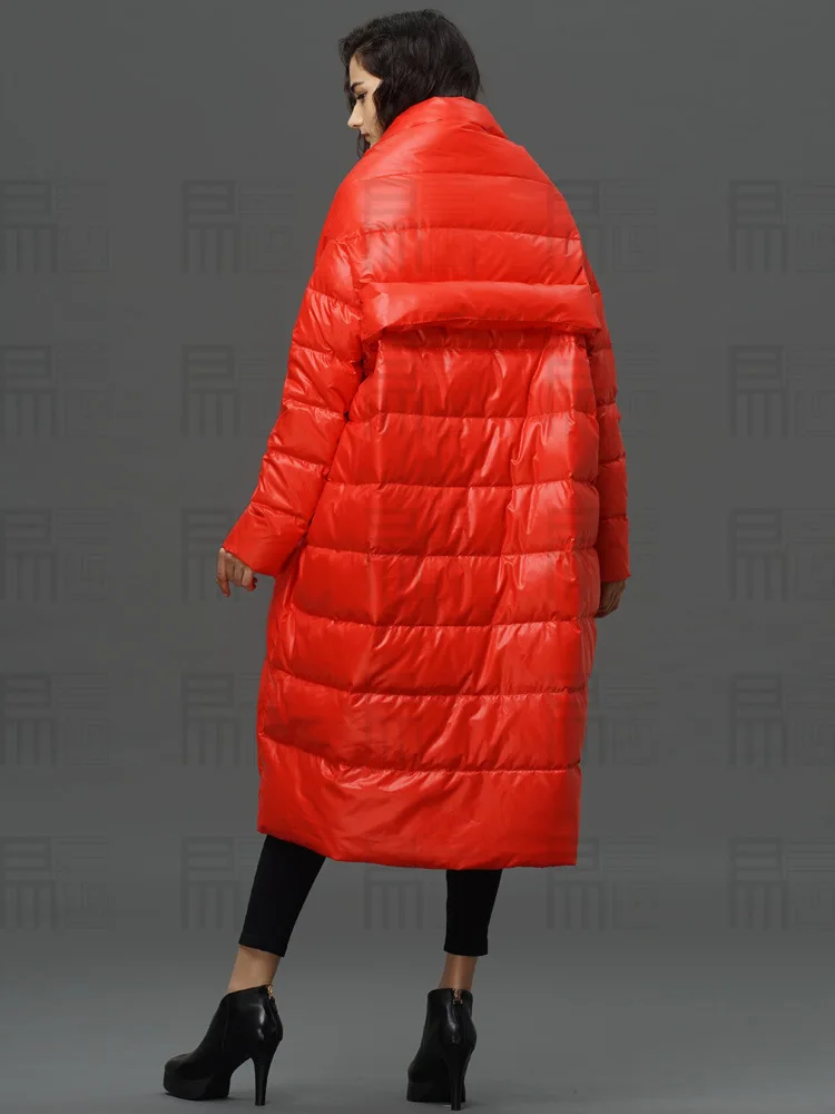 S-4XL, плюс размер, 90% утиный пух, пальто, модный бренд, высокий воротник, плащ, стиль, длинный пуховик, женский большой размер, толстое теплое пальто wj1305