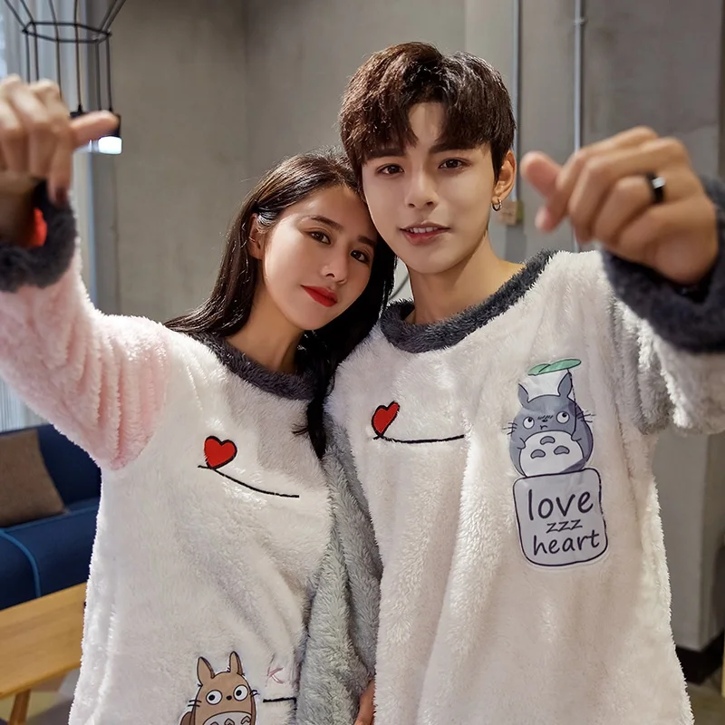 

JINUO New Arrival Winter Young Couples Plush Thicken Pajama Sets Lovers Cartoon Totoro Casual Warm Soft Homewear Sleepwear