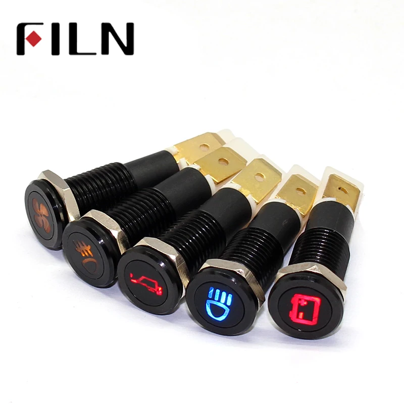 12mm Waterproof Lamp FILN 12V LED Car Boat LED Warning Dashboard Signal Lights Instrument Pilot light filn 12mm 12v metal led indicator light pilot lamp car signal light red green blue white amber signal light