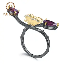 GEM'S BALLET 2.42Ct натуральный родолит гранат бабочка на ветке кольца 925 пробы серебро ручной работы регулируемое кольцо для женщин
